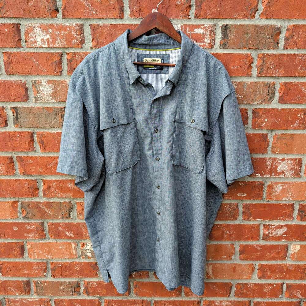 Magellan Outdoors Fishing Shirt Mens 3XL Blue Angler Fit Vented Chambray